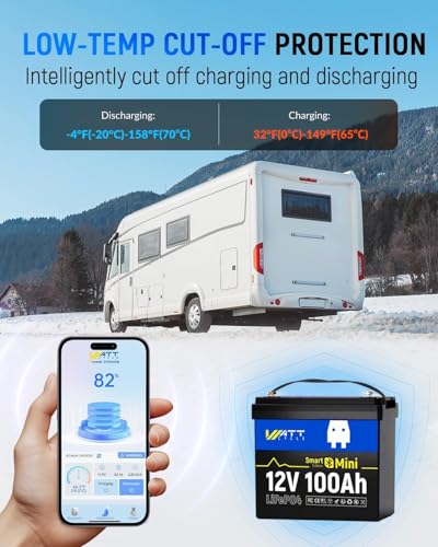 Image of WattCycle 12V 100Ah LiFePO4 Lithium Battery with Bluetooth BCI Group 24 12V Mini Batterys 100A Smart BMS Support Monitoring Battery via Phone Bluetooth 15000 deep Cycles Marine Trolling Motor RV