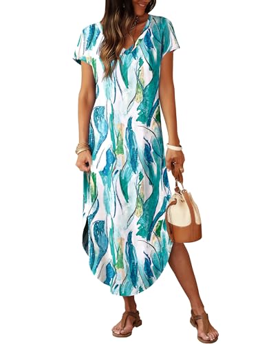 Image of RUMIA Summer Maxi Dresses for Women Cap Sleeve Long Sundress with Pockets