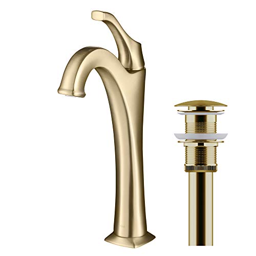 KRAUS KVF-1200BG Arlo™ Brushed Gold Tall Vessel Bathroom Faucet with Pop-Up Drain - image 2