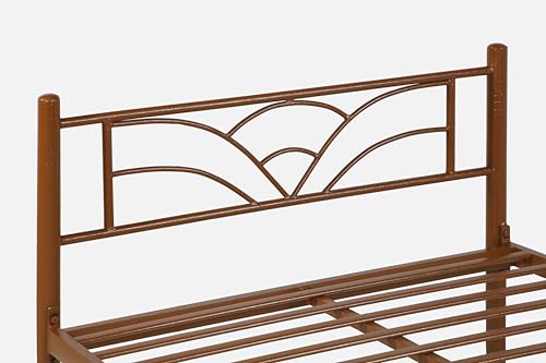 Image of Zyra Metal Single Size Bed Without Storage | Wrought Iron Single Bed with Headboard & Footboard| Sturdy Powder Coated Platform Cot for Bedroom, Living Room, (Zyra Brown)