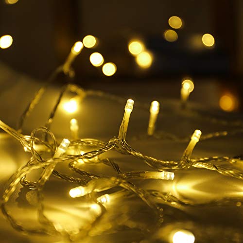 100 LED Twinkle Star String Lights for Wedding Party Bedroom, 33 ft - Plug in, 8 Modes, Waterproof - Indoor Outdoor (Warm White)