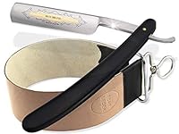 InstrumenteNrw Streichriemen mit Rasiermesser als Bartmesser Set - 2-Teilig - Klinge mit Goldätzung - Hängeriemen aus echtem Rindleder & Wildleder 45 cm