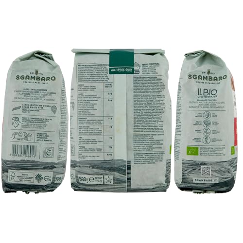 Sgambaro Bio Pasta Penne Rigate N.91-500 g mit Dinkelmehl, Linsenmehl und Quinoamehl – Hoher Proteingehalt, Quelle von Ballaststoffen und Eiweiß