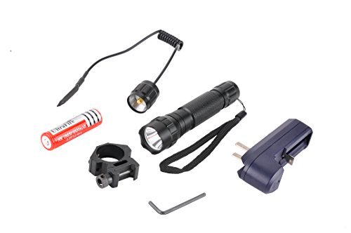 Tactical T6 LED 300 Lumen Gun Flashlight Compact Pistol Weapon Mounted Handgun Torch Light Lever Lock with Single Ring and Press Switch QD Mount Black by Golden Eye Tactical