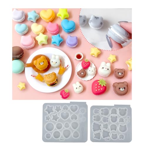 GreenOcean ミニマカロン シリコンモールド レジン型 セット リアル ミニチュアスイーツ 猫 うさぎ クマ めんだこ GreenOceanオリジナル♪ 28022-G (アニマル)のサムネイル