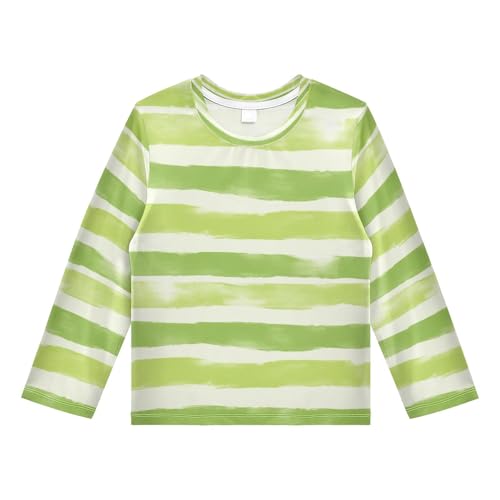 Boys Rash Guard Swim Shirt Long Sleeve UPF+ 50 Sun Shirts Quick Dry Shirt Green White Stripe for Toddler Kids