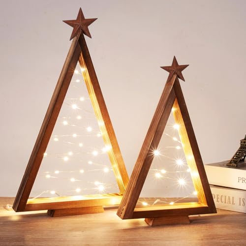 LED Weihnachtsbeleuchtung aus Holz,2 Stück LED Weihnachtsdeko...