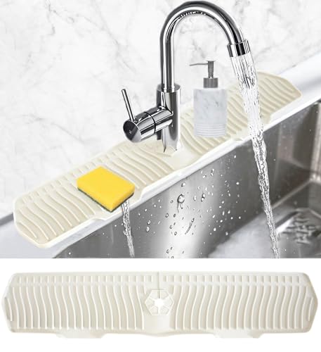 YOKONICO Kitchen Sink Splash Guard, 75cm Silicone Foldable Faucet Handle Drip Longer Catcher Tray, Drying Mat for Kitchen & Bathroom Countertop Protect, Drip Protector Splash Countertop