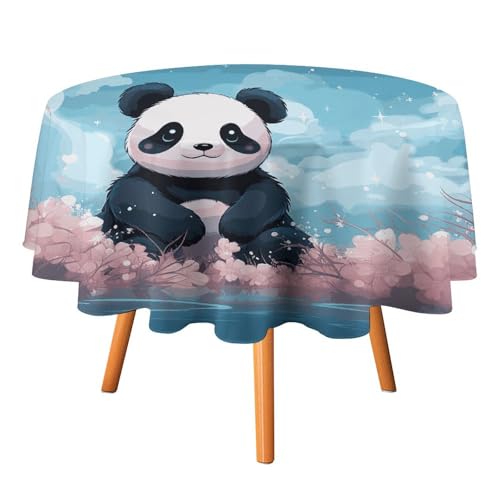 Nappe ronde facile à nettoyer cuisine salle à manger motif panda fleurs 177x177 cm