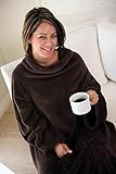 Deluxe Fleece Blanket with Sleeves And Pockets, Super Soft Microplush Home Adults Wearable Throw Robe, Brown