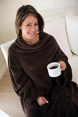 Tirrinia Wearable Blanket with Sleeves and Pocket, Lounging Super Soft Comfy Microplush Adults Wearable Throw Body Robe for Women and Men, 53''X 71'' Brown