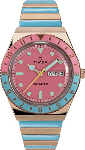 TIMEX Q Analog Watch for Women with Pink Round Dial & Two Tone Stainless Steel Bracelet Band Water Resistant Women's Wrist Watches - TW2U81500