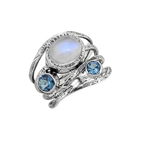 YoTreasure Moonstone London Blue Topaz Solid 925 Sterling Silver Bypass Ring Cover