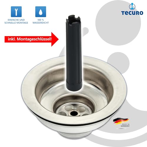 tecuro Spülen-Siebkorbventil 3 1/2 Zoll mit herausnehmbarem Siebkorb aus Edelstahl für Küchensiphons, Komplettset mit Montageschlüssel