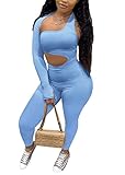 Hilinker Women's Sexy One Shoulder Cut Out Bodycon Long Pants Jumpsuits Rompers Light Sky Blue Small