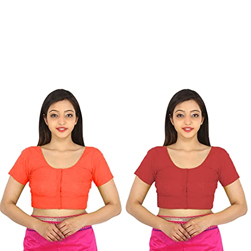 Image of Namita Women's Rubia Cotton Half Sleeve Readymade Blouse (U-COT-COM-2-ORANGE-CHESTNUT-40 Orange, Chestnut 40)