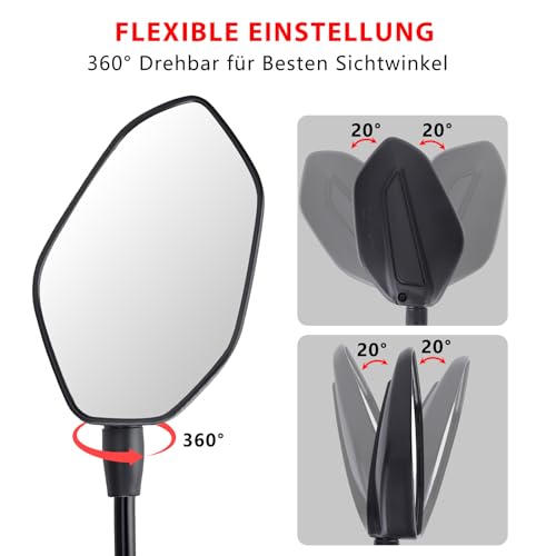 Cretassion 2 Stück Motorrad Spiegel E9-geprüft, Drehbarer Motorrad Rückspiegel, Roller Spiegel M8 Kompatibel mit Scooter, Roller, ATV, Moped, Dikt-Bike