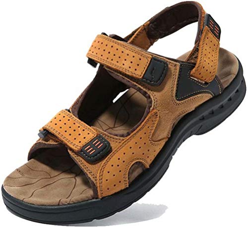 Dayiss Sandale Nubuck Homme Sandales Cuir de Vachette Bout Ouvert Marron Noir (Jaune, 44) Cover
