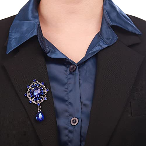 Image of Kercisbeauty Blue Rhinestones Small Black Brooch for Unisex Women Men Dress Suit Brooches Pin Bling Jewelry for Special Occasion (Blue)