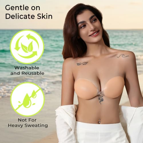 Image of Sticky Bra Push up, Invisible Strapless Adhesive Bra, (D Cup) Creme