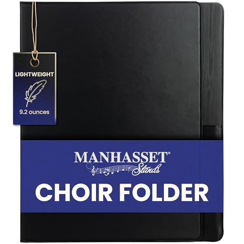 Manhasset Model 1600 Choral Sheet Music Folder, Black, Elastic Hand Strap & 7 Elastic Stays, Holds 8½″ × 11″ Sheet Music, Professional USA-Made Choir Folder Folio Binder