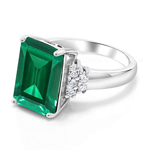 Gem Stone King 5-10 Cttw Gemstone Birthstone Engagement Ring For Women | 14X10MM Emerald Cut | 925 Sterling Silver | Wedding Anniversary Promise Ring | Available In Size 5, 6, 7, 8, 94