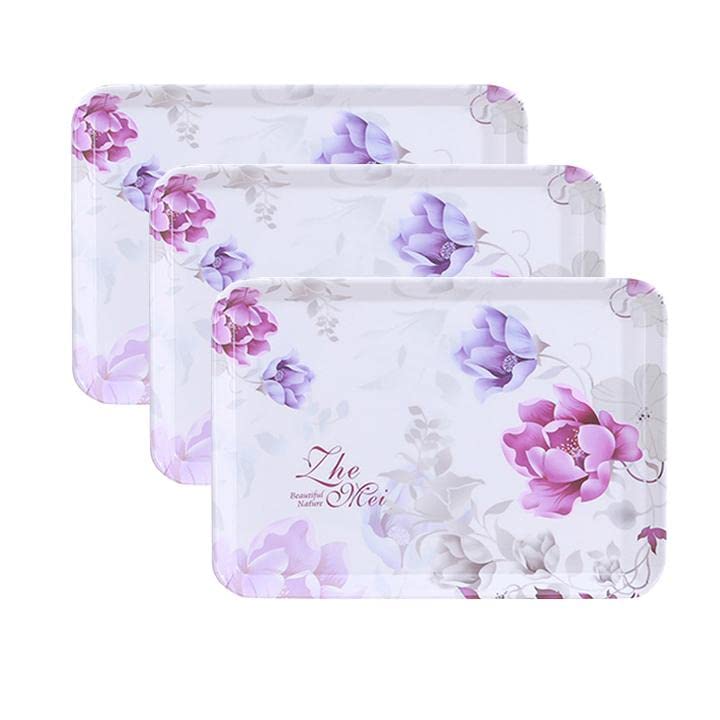 MBBITL 3 Pack Rectangular Melamine Serving Tray 13"x 9" Floral Peony Food Serving Trays Restaurant Lunch Dinner Trays