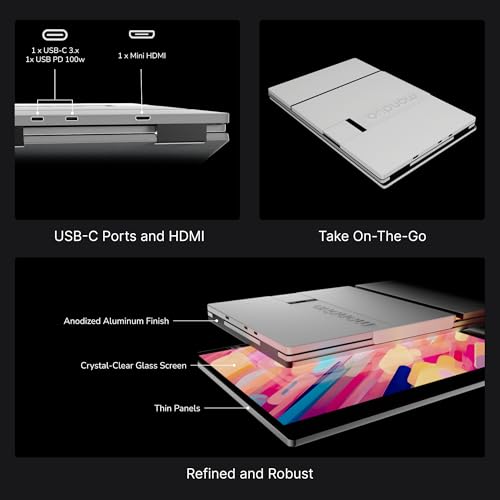 Image of 14 inch Pro Triple Laptop Glass Screen Extender, Dual 14 inch 2k Portable Monitors, 144Hz, 100% DCI-P3, 500 Nits, Aluminum Finish for 14 inch MacBook Pro & Windows, for Gaming, Creators, & Professional