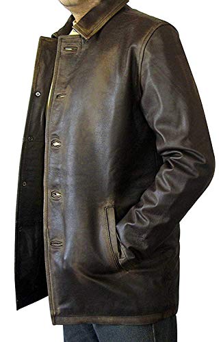 Image of Men's Black Military Type Lambskin Leather Trench Coat - Classic Button Closure Long Coat Style