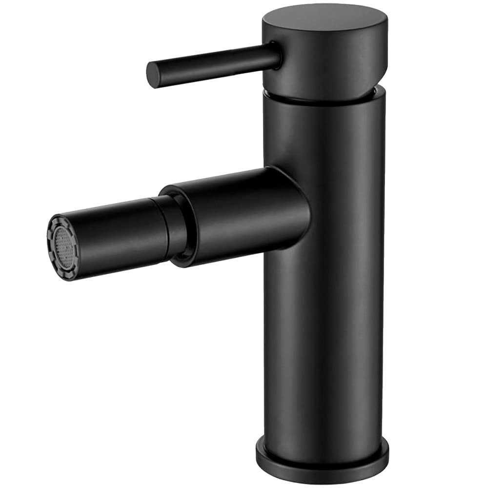VALAZ Rubinetto Bidet Nero Opaco | Miscelatore Lavabo Bagno Acqua Fredda e Calda, Risparmio Acqua | Installazione Facile e Veloce | Ottone, Inossidabile, Elegante, Rotondo, Serie Palancia
