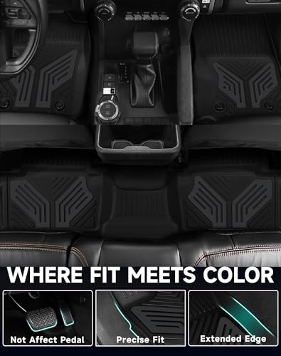 Image of Premium Color TPE Floor Mats for Toyota Tacoma 2024 2025 2026 Double Cab Auto Tran (Not fit Hybrid) | Titan Gray Wing Design | All-Weather Floor Liners for TRD /SR /SR5 /limited 1st&2nd Row Mats
