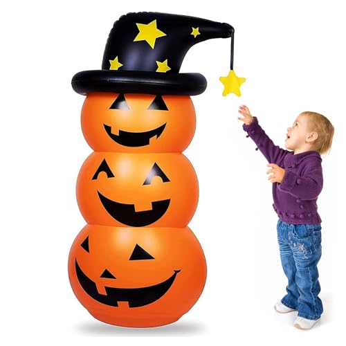 Pmueuff Vaso de Calabaza de Halloween, 4.59 pies de Calabaza Inflable y Sombrero de Bruja Decoración de Halloween para Decoraciones al Aire Libre/Interior Suministros de Fiestas de Halloween