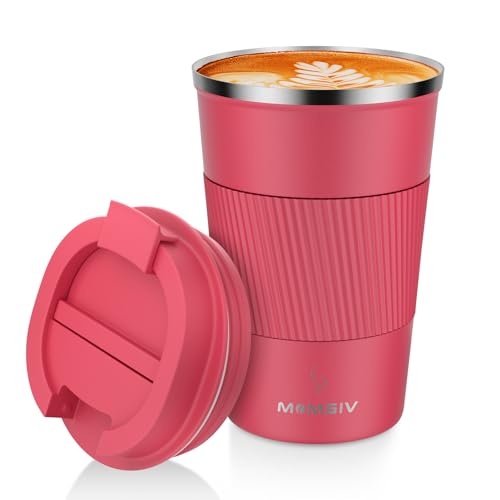 MOMSIV Coffee Cup, Insulated Coffee Cup with Leakproof Lid, Non-Slip Vacuum Reusable Stainless Steel Eco-Friendly Travel Office Mug for Hot and Cold Water Coffee and Tea, 380ml/13oz(Rose-red) MOMSIV Coffee Cup, Insulated Coffee Cup with Leakproof Lid, Non-Slip Vacuum Reusable Stainless Steel Eco-Friendly Travel Office Mug for Hot and Cold Water Coffee and Tea, 380ml/13oz(Rose-red)