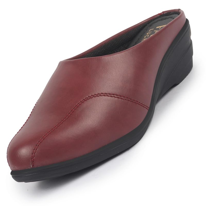 Image of FAUSTO Women Formal Back Open Platform Wedge Heel Slip‑On Mule Shoes | Stylish Office Footwear | Comfortable Fashion Shoes