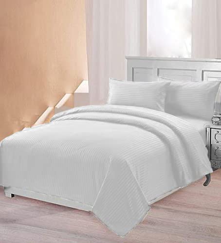 GROSSē Parure de lit en microfibre douce à rayures avec housse de couette et taies d'oreiller (rayures blanches, King size)