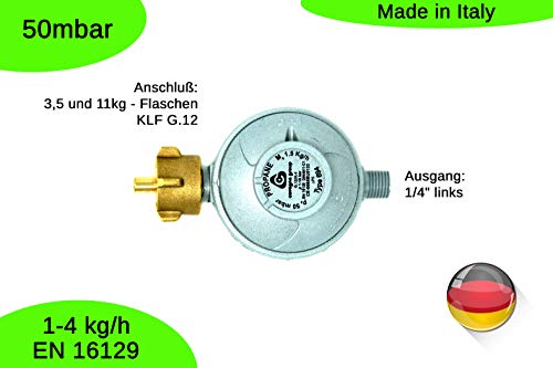 Cavagna Niederdruckregler 50mbar 1,5kg/h - KLF Gasdruckregler für Gasgrill, Heizstrahler, Terassenstrahler, Kocher