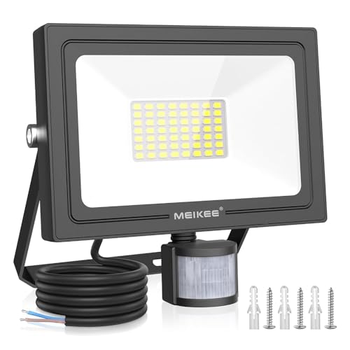 MEIKEE 50W Projecteur Led avec Détecteur de Mouvement 30s 4700LM Blanc Froid 6500K IP66 Étanche Éclairage de Sécurité Spot LED avec Detecteur pour...