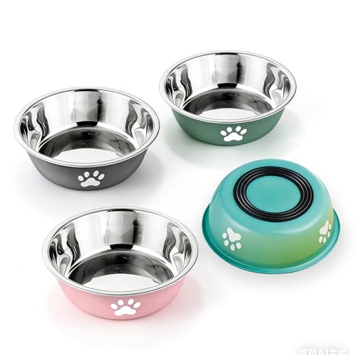 4 Pack 860ml Dog Bowl, Stainless Steel Dog Food and Water Bowl Pet Bowls Non Slip Silicone Bottom Feeder for Small Medium Dogs