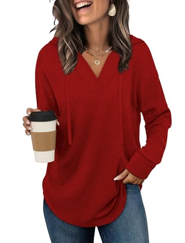 Image of Sampeel Hoodies for Women Trendy Fall Fashion 2025 V Neck Oversized Sweatshirt Plus Size Tops Clothes