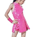 [LOLANTA] 女の子 ダンスウェア スパンコール ダンス衣装 子供 ドレス ストリート ダンス服 キラキラ ヒップホップ ジャズ ガールズ ダンス セット（140-ローズ）