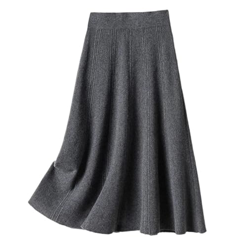 Women Solid Business Loose Wool Skirt Fashion Elastic Waist Solid A-Line Knitted Skirts