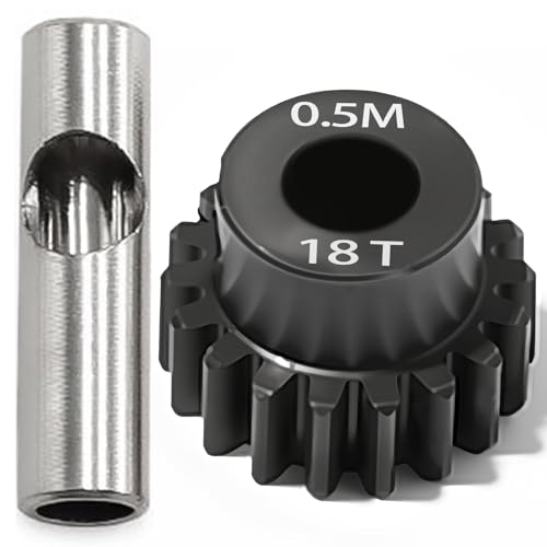 0.5M Pinion Gear 18T Hardened Steel 3.175mm Bore with 2.3mm Adapter, Precision Motor Gear for ARRMA 1/14 Typhon 1/16 Mojave 1/18 Granite, Losi 1/12, 0.5Mod Gear 13T-27T for HOBBYWING Motors