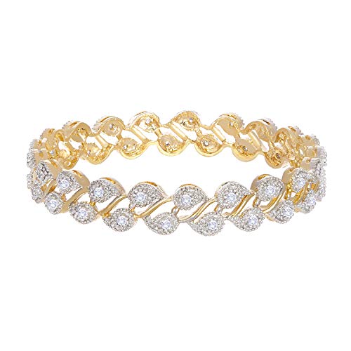 Image of ZENEME Bangle Gold Plated American Diamond Studded Sparkling Leafy Designed Set Of 2 Bangle Jewellery For Girl and Women