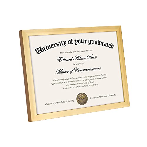 Image of upsimples Certificate Frame, 8.5 by 11 Glass Diploma Frames, 5 Pack, Gold | Displays 8.5x11 Document and Degree, Graduation Gift for Wall or Tabletop Decor, High-definition Glass