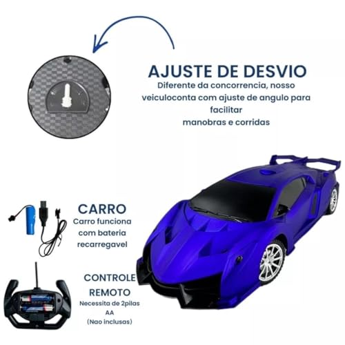 Carrinho de controle remoto volante com pilha Azul
