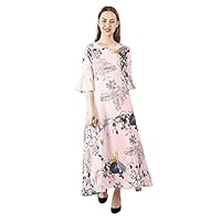 Indietoga Women's Plus Size Pink Floral Printed Long Maxi Dress (7XL)