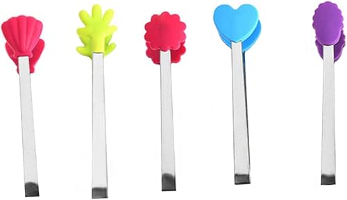 Pinzas para alimentos en forma de mano, pinzas de silicona de acero inoxidable, mini pinzas coloridas para niños para servir alimentos, cubitos de