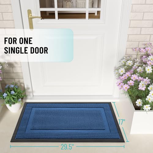 Image of OLANLY Front Door Mat Indoor Outdoor Entrance, Waterproof All-Season, All-Weather Doormat, Sturdy Natural Rubber, Low Profile, Easy Clean Patio Porch Entryway Mat, 29.5x17, Navy Blue