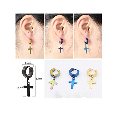 6 Pairs Cross Dangle Hoop Earrings For Men Women Stainless Steel Religious Drop Hinged Earrings For Graduation Christmas Easter #TOP2