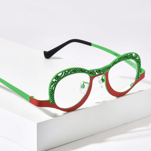 Image of FONEX Colorful Pure Titanium Glasses Frame Women Retro Round Eyeglasses